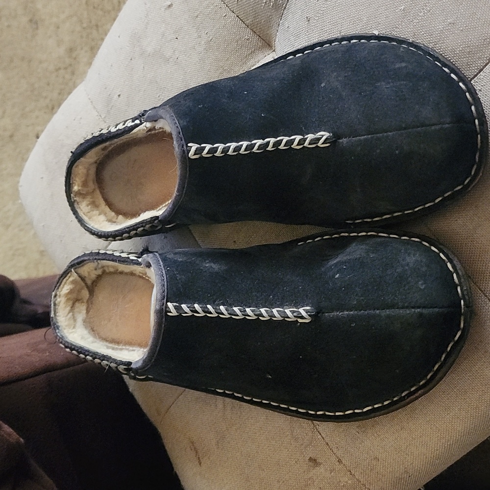 Black Suede Fuzzy Lined UGG Clogs
